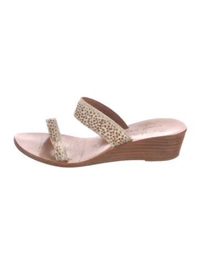 Pre-owned Kjacques Leather Animal Print Slides In Neutrals