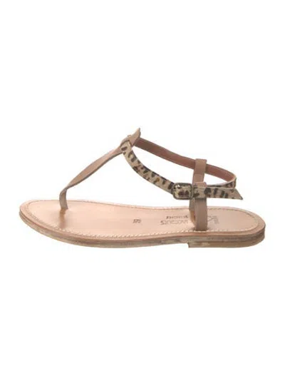 Pre-owned Kjacques Leather Animal Print T-strap Sandals In Neutrals