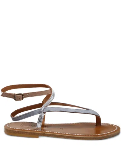 Kjacques Leather Ankle-tie Sandals In Brown
