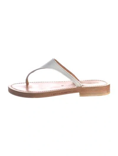 Pre-owned Kjacques Leather Beaded Accents T-strap Sandals