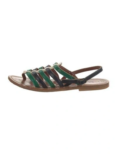 Pre-owned Kjacques Leather Colorblock Pattern Sandals In Brown/green