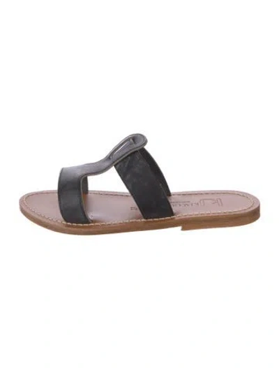 Pre-owned Kjacques Leather Colorblock Pattern Slides In Black
