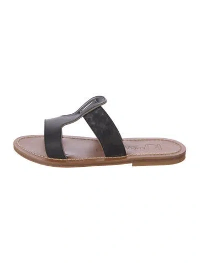 Pre-owned Kjacques Leather Colorblock Pattern Slides In Brown