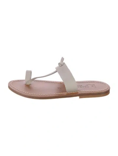 Pre-owned Kjacques Leather Colorblock Pattern Slides In Pink