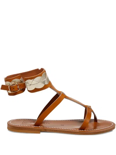 Kjacques Leather Flat Sandals In Brown
