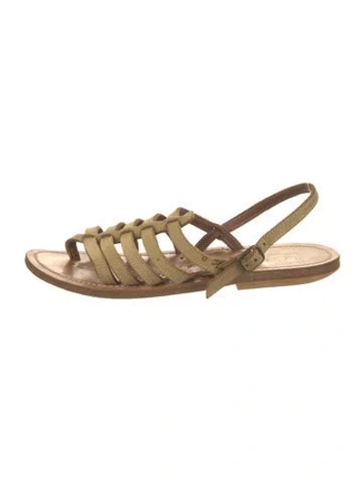Pre-owned Kjacques Leather Slingback Sandals In Green