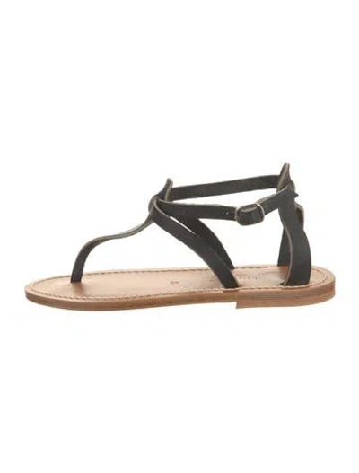 Pre-owned Kjacques Leather T-strap Sandals In Black