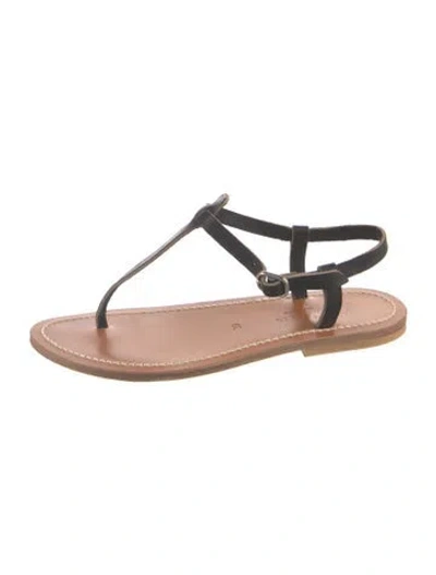 Pre-owned Kjacques Leather T-strap Sandals In Black