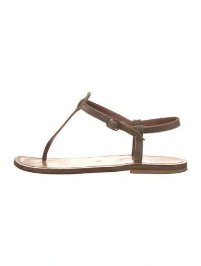 Pre-owned Kjacques Leather T-strap Sandals In Brown