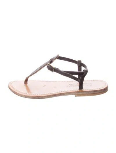 Pre-owned Kjacques Leather T-strap Sandals In Gray