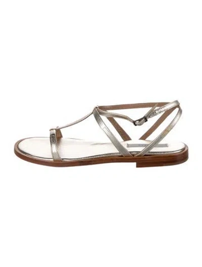 Pre-owned Kjacques Leather T-strap Sandals In Neutrals