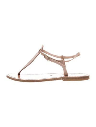 Pre-owned Kjacques Leather T-strap Sandals In Neutrals/silver