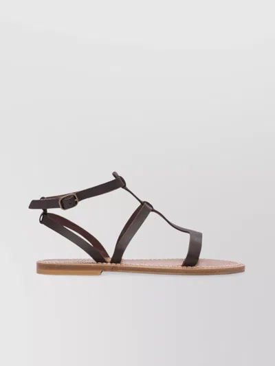 Kjacques Open Toe Flat Sole Ankle Strap Sandals In Gray