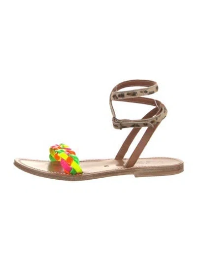 Pre-owned Kjacques Patent Leather Animal Print Sandals In Brown