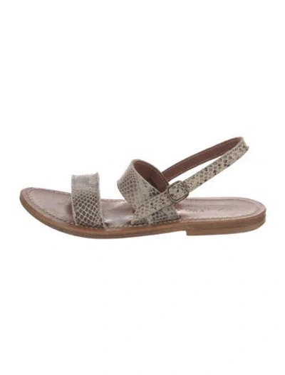Pre-owned Kjacques Patent Leather Animal Print Slingback Sandals In Neutral