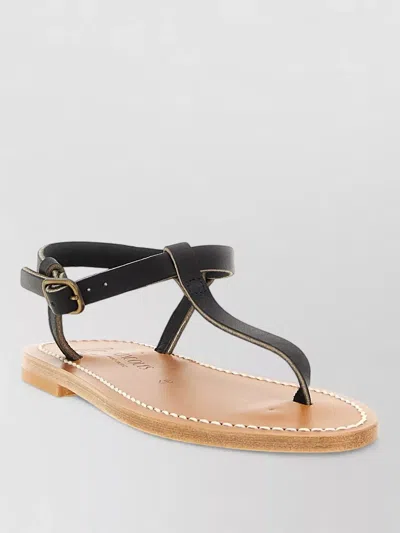 Kjacques Petrone Flat Leather Strap Open Toe Sandals In Black