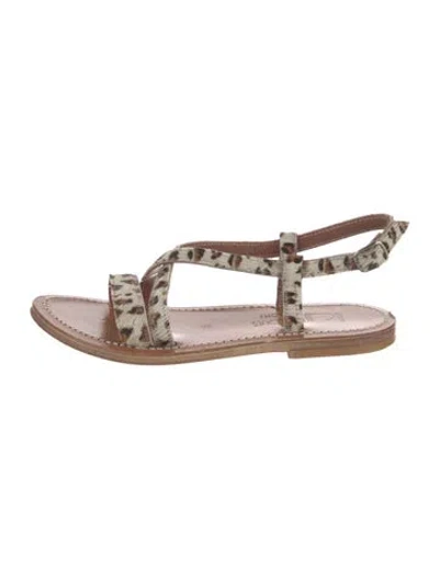 Pre-owned Kjacques Ponyhair Animal Print Gladiator Sandals In Brown
