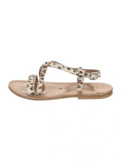 Pre-owned Kjacques Ponyhair Animal Print Sandals In Neutrals