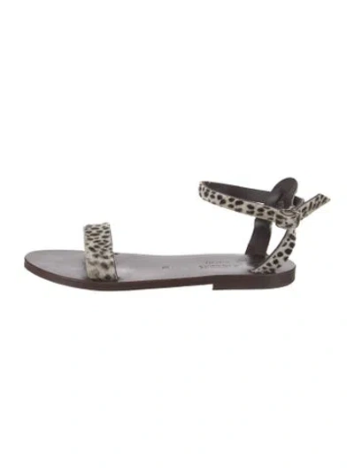 Pre-owned Kjacques Ponyhair Animal Print Sandals In Neutrals