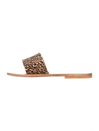 Pre-owned Kjacques Ponyhair Animal Print Slides In Brown