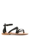 Kjacques K Jacques Ladies Epicure Pul Noir Flat Leather Sandals In Black