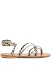 Kjacques Snakeskin Leather Ankle-tie Sandals In Multi