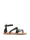 Kjacques K Jacques Ladies Epicure Pul Noir Flat Leather Sandals In Black
