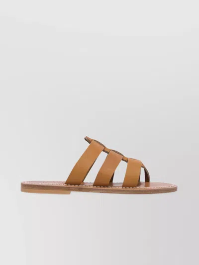 Kjacques Strappy Leather Flat Sole Sandals In Brown