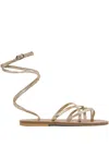 Kjacques K.jacques Flat Leather Sandals With Textured Straps In Brown