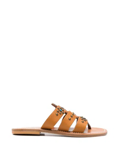 Kjacques Studded Caged Sandals In Brown