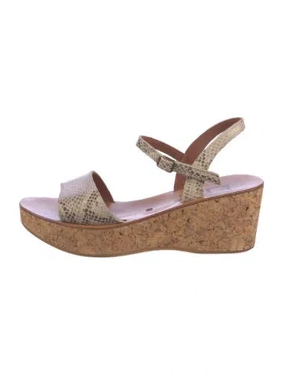 Pre-owned Kjacques Suede Animal Print Sandals In Blue
