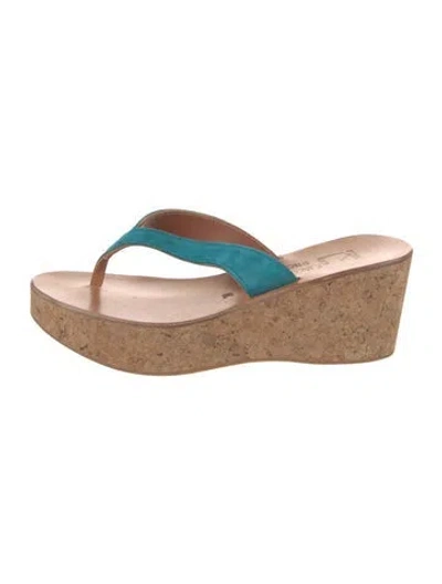 Pre-owned Kjacques Suede Colorblock Pattern Slides