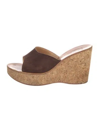 Pre-owned Kjacques Suede Slides In Brown
