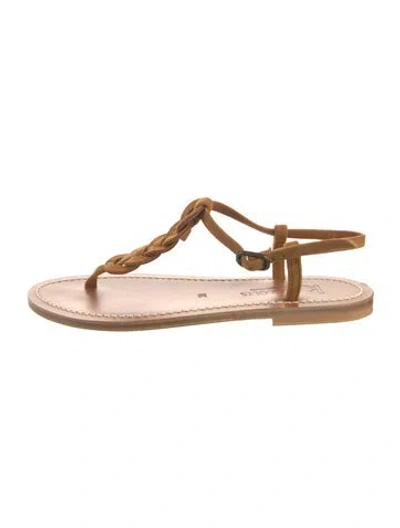 Pre-owned Kjacques Suede T-strap Sandals In Brown