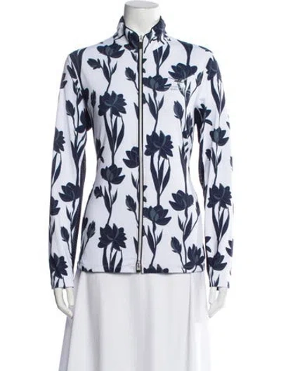 Pre-owned Kjus Floral Print Mock Neck Top W/ Tags In Blue/white