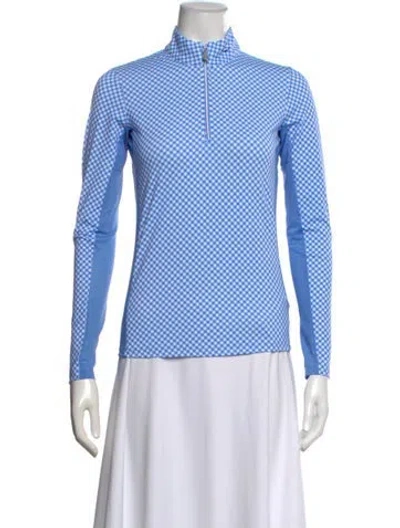 Pre-owned Kjus Plaid Print Mock Neck Top In Blue