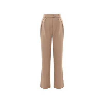 Kk Women's Brown Tall Beige Wool Blend Matilda Trousers - Minimalist, High-waisted & Straight Fit Elega