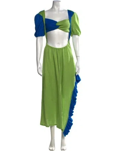 Pre-owned Kkco Colorblock Pattern Long Dress In Green