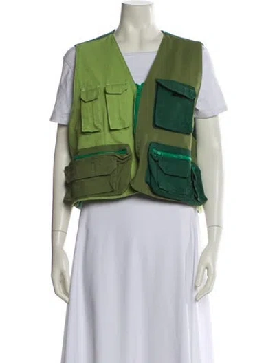 Pre-owned Kkco Colorblock Pattern Vest In Green