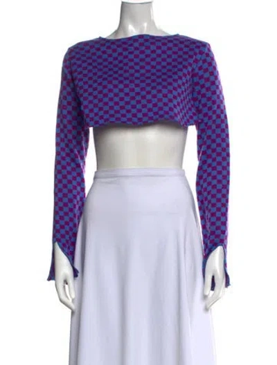 Pre-owned Kkco Plaid Print Crew Neck Sweater In Blue