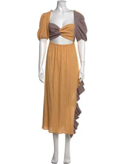 Pre-owned Kkco Plaid Print Midi Length Dress In Yellow