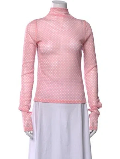 Pre-owned Kkco Polka Dot Print Mock Neck Top In Pink