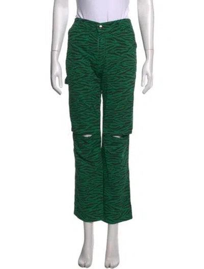 Pre-owned Kkco Printed Straight Leg Pants In Green
