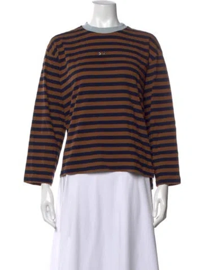 Pre-owned Kkco Striped Crew Neck T-shirt In Brown