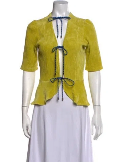 Pre-owned Kkco Tie Neck Short Sleeve Top In Yellow