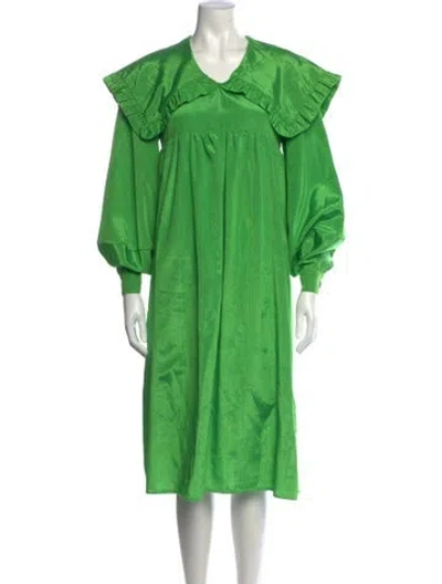 Pre-owned Kkco V-neck Midi Length Dress In Green