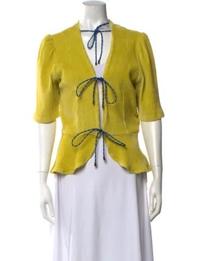 Pre-owned Kkco V-neck Short Sleeve Top In Yellow