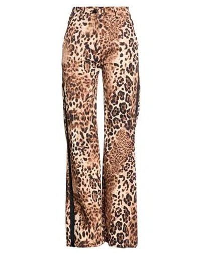 Kkulture Woman Pants Brown Size 8 Cotton, Elastane In Animal Print