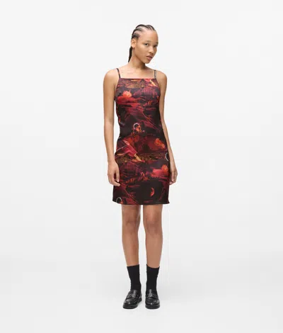 Kl Jeans All-over-print Satin Dress In Red
