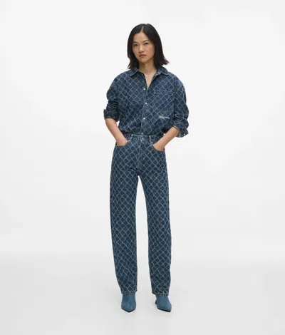 Kl Jeans Argyle Print High-rise Straight Jeans In Blue